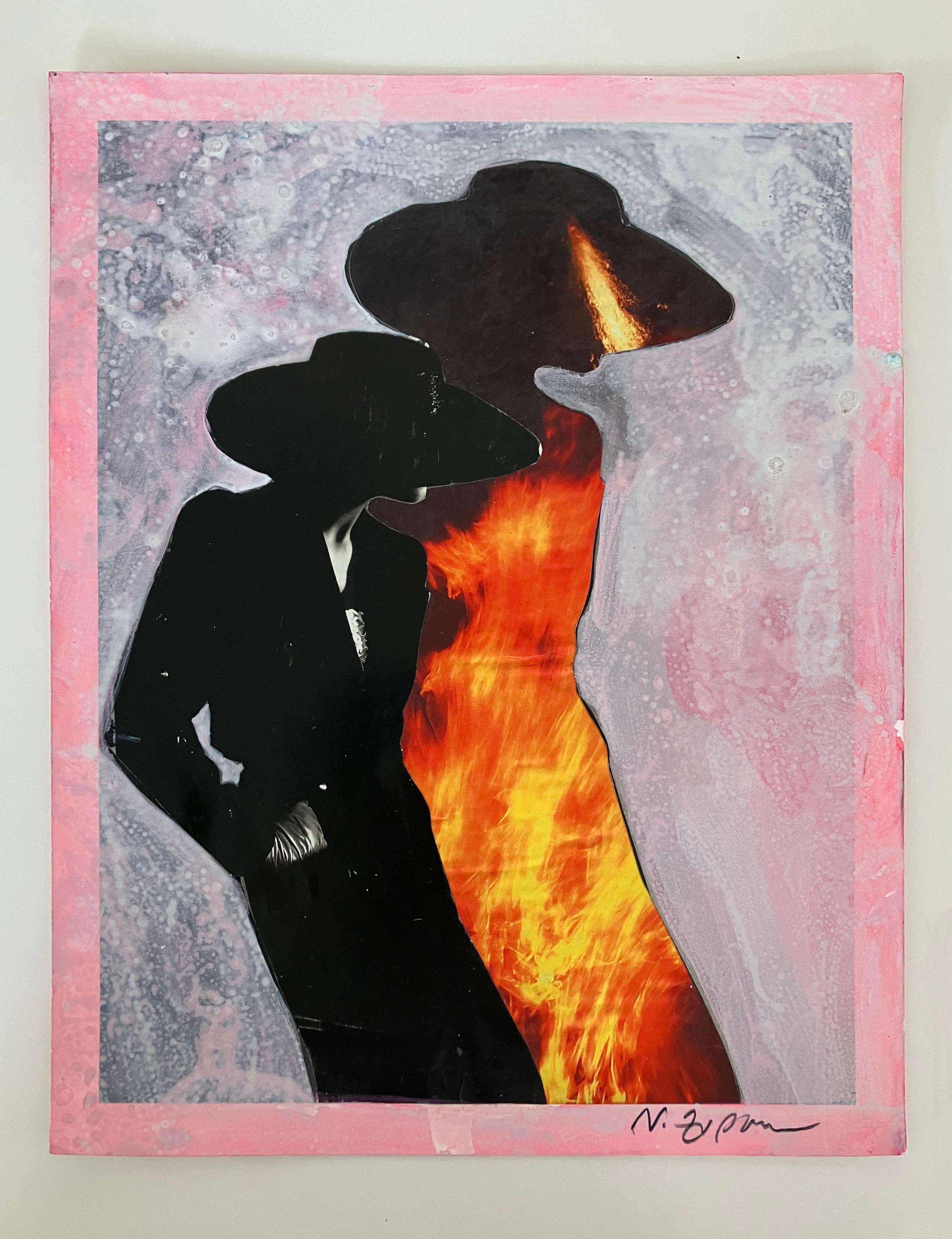 Burning Woman, #2250. Homage to Horst P Horst. Mixed media Collage on Paper. - Modern Mixed Media Art by Natasha Zupan
