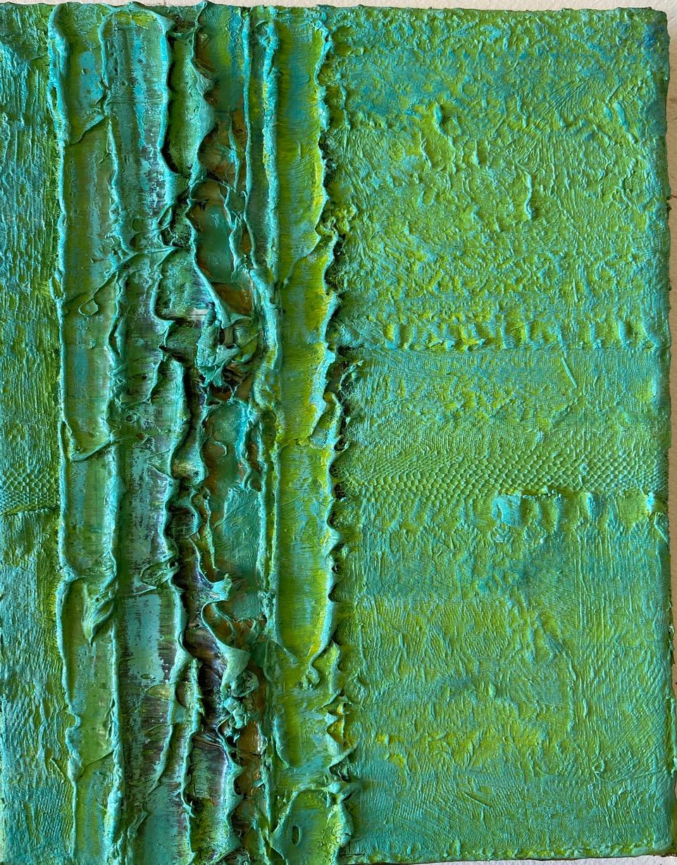 Color Boundaries #18 et #21 (Diptyque), 2018 par Natasha Zupan
Huile, tissu, médium, sur toile 
Taille totale : 9.5 in. H x 15 in. W x 3 in D.
Individuel Taille : 9.5 in. H x 7.5 in. W x 3 in D.
Unique en son