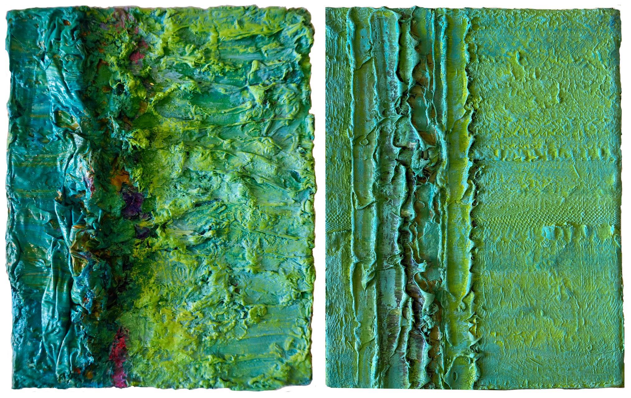 Color Boundaries #18 and #21, Paintings (Diptych) Oil, fabric, medium, on canvas
