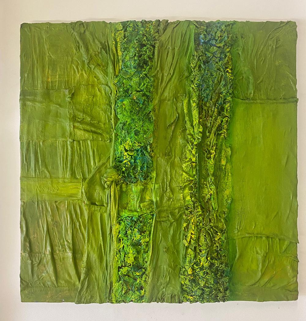 Color Boundaries #62, From the series Color Boundaries Oil, fabric on wood  - Painting by Natasha Zupan