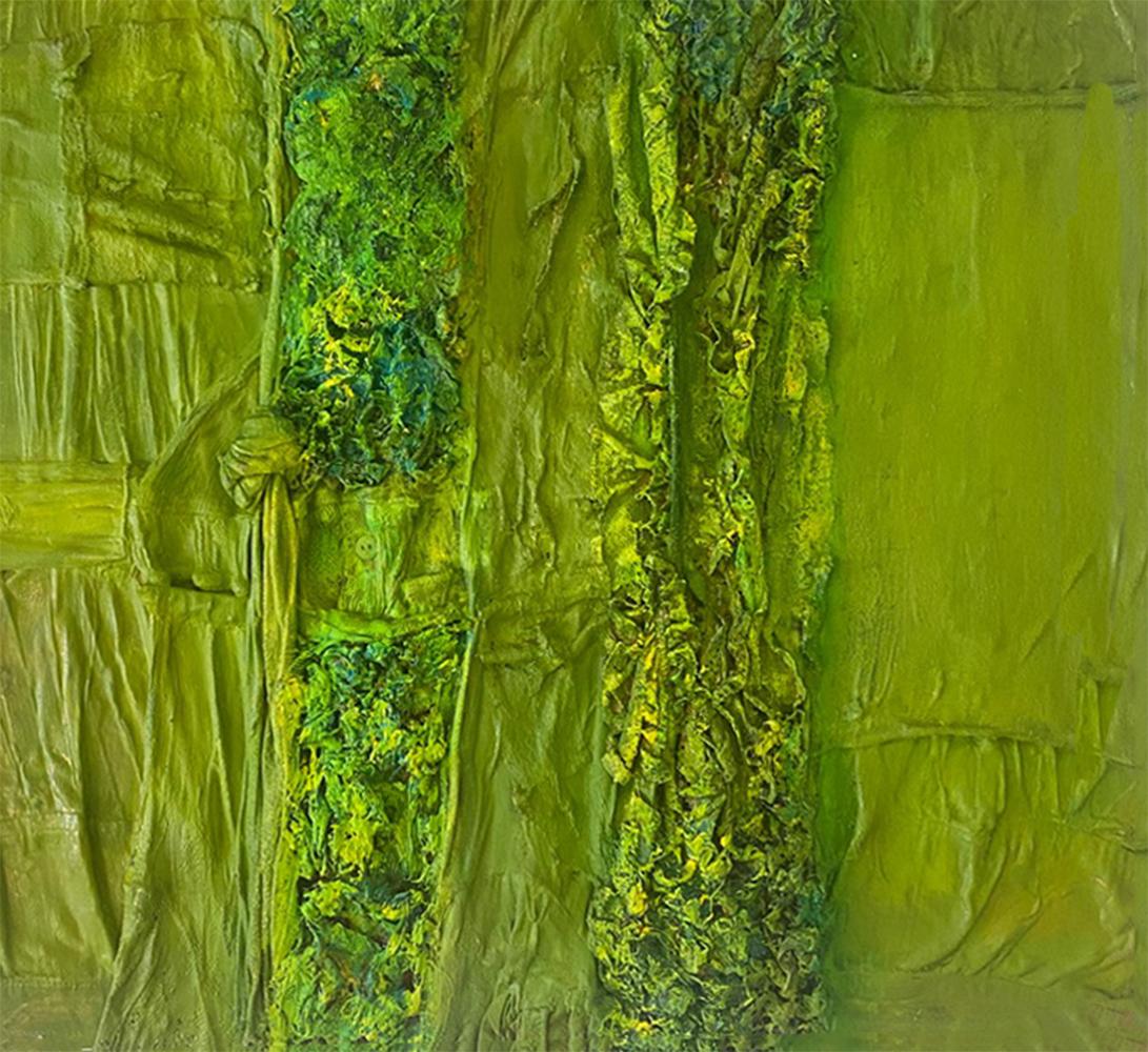 Farbgrenzen #62, aus der Serie Farbgrenzen, Öl, Stoff auf Holz  (Zeitgenössisch), Painting, von Natasha Zupan