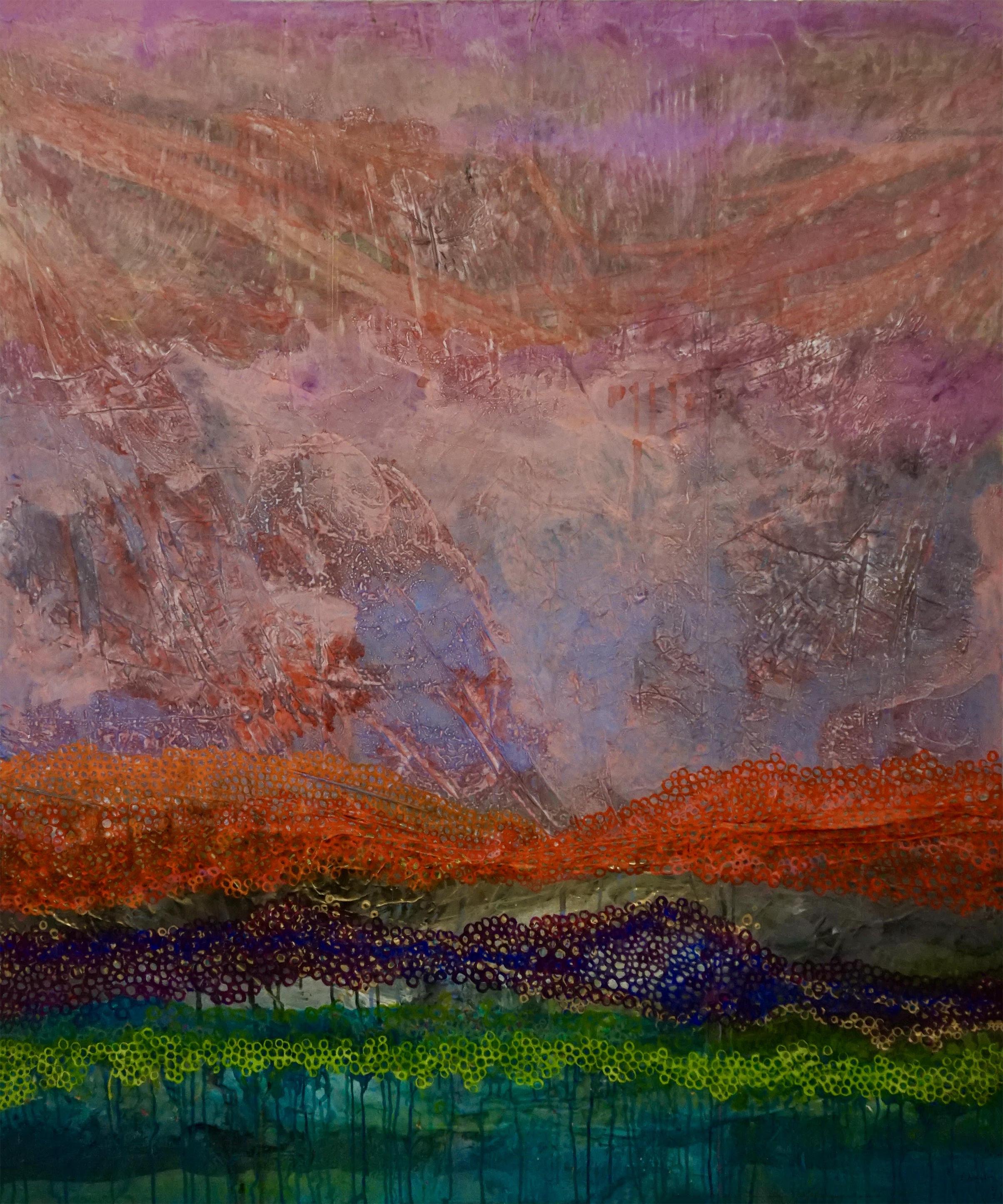 Color Boundaries #66, Abstract painting, Organza layered Fabric