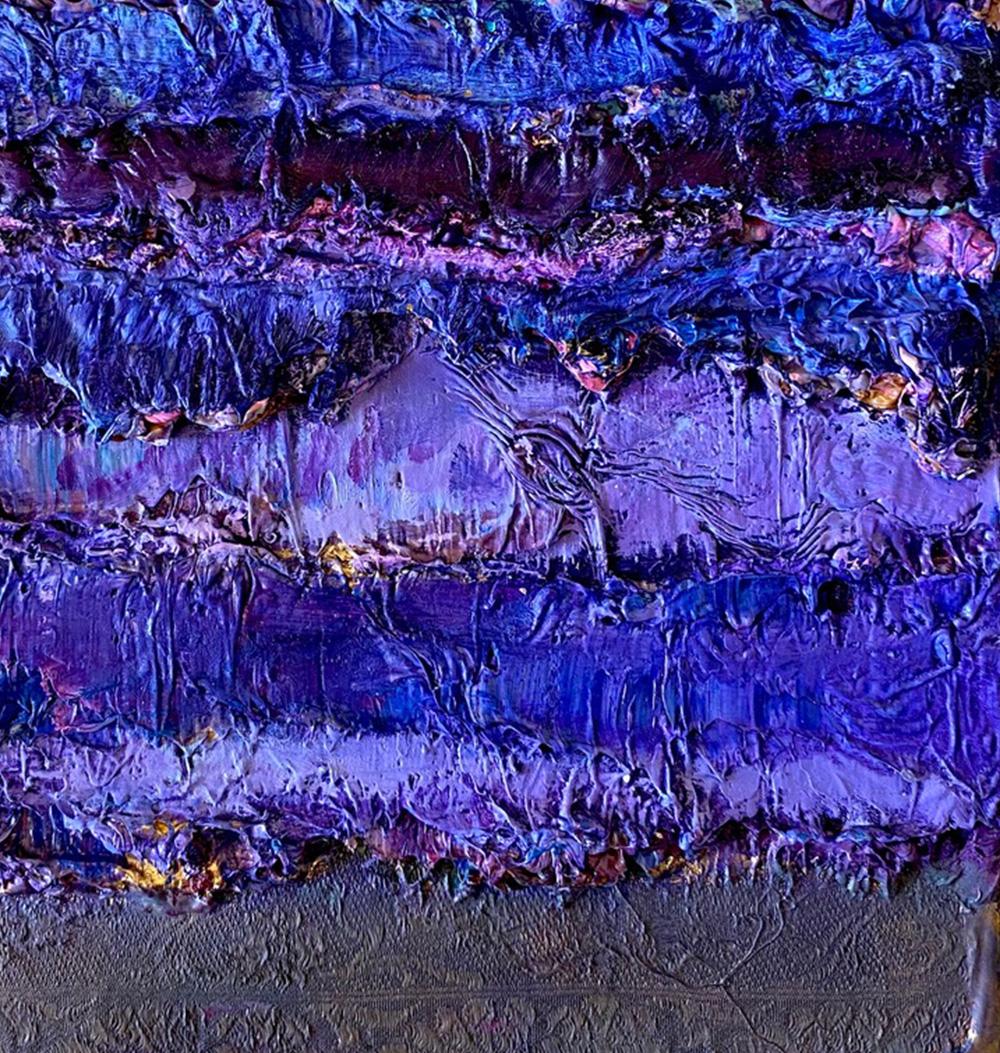 Color Derivatives #149, 2016 by Natasha Zupan
From the series Color Derivatives
Oil, fabric, medium, on canvas 
Size: 9.5 in. H x 7.5 in. W x 3 in D.
Canvas on a stretcher

Natasha Zupan beautifully unites the old and new, combining the innovation