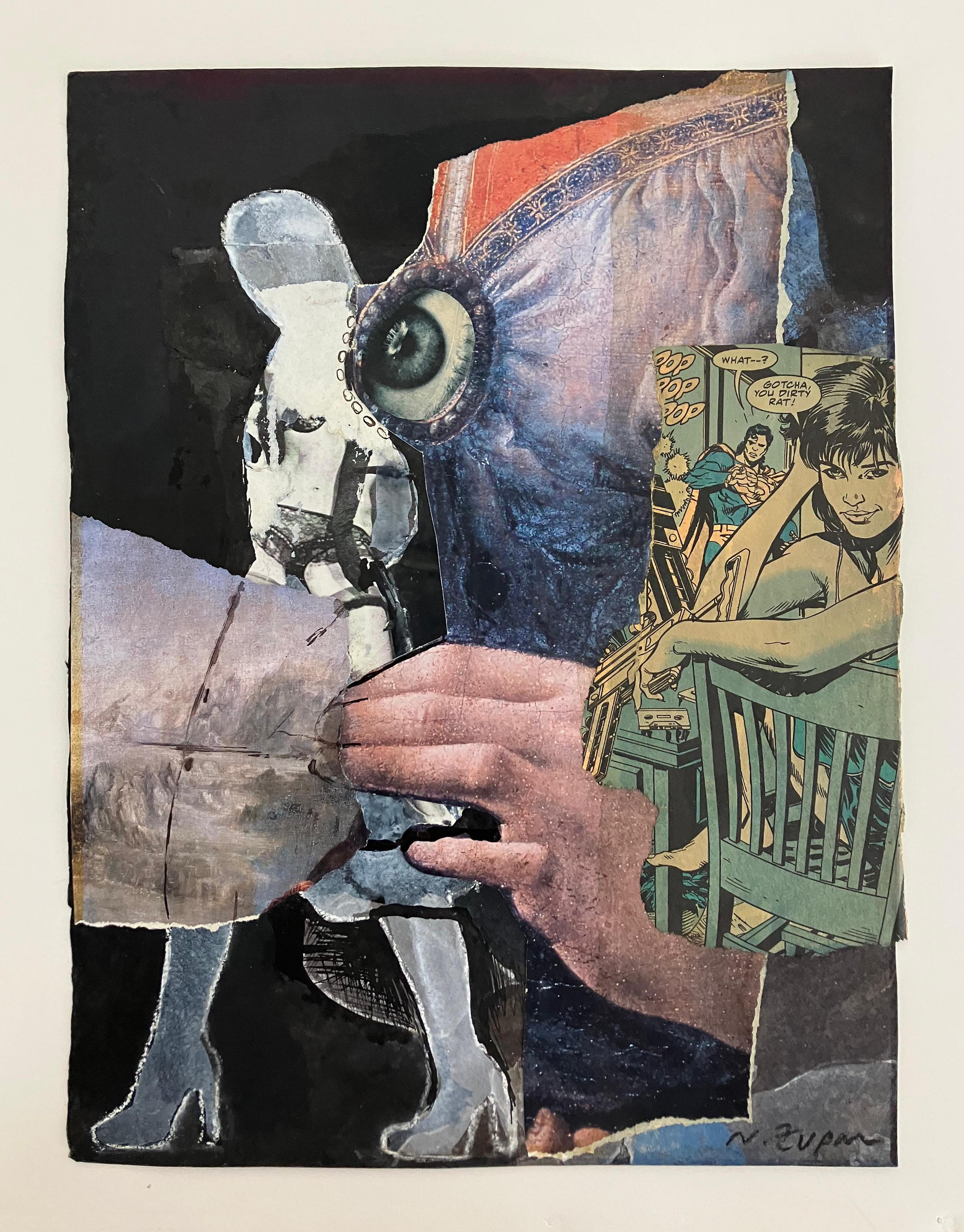 Zupan combine des images de maîtres anciens, d'estampes alchimiques, d'artistes contemporains et de morceaux de magazines et de journaux pour créer des mondes de transparences et de transformations qui se chevauchent et s'entrecroisent. Les collèges