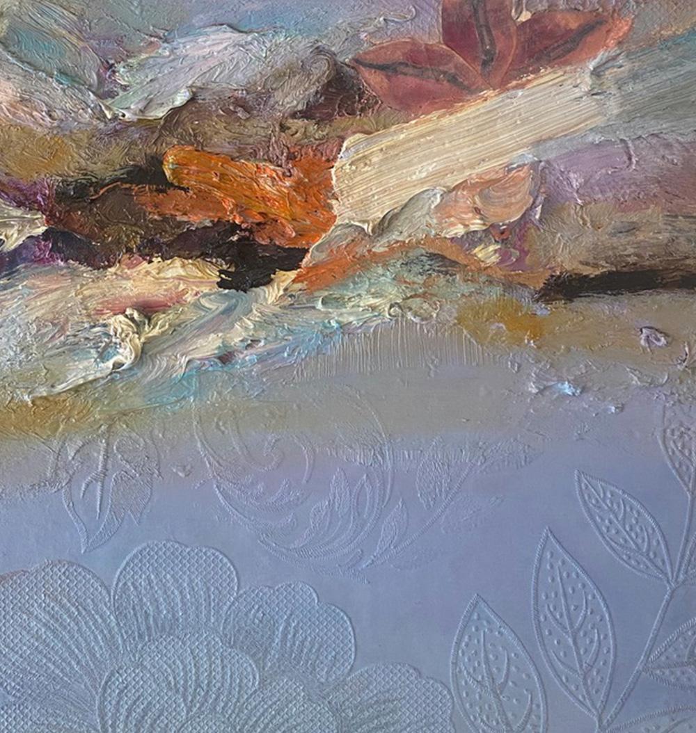 Tempesta d'amore, pittura astratta,  olio su  Tessuto su legno - Abstract Painting Marrone di Natasha Zupan