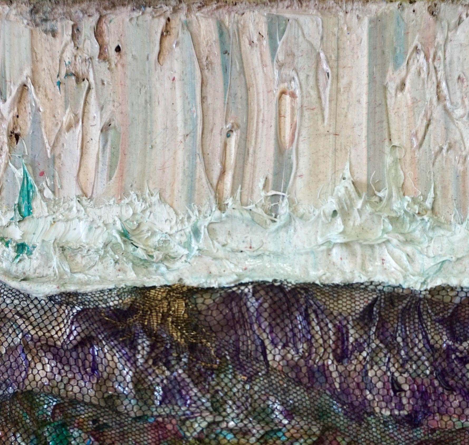 Memoria tattile #128. Pittura astratta a tecnica mista, acrilico e pizzo su tela - Painting Contemporaneo di Natasha Zupan