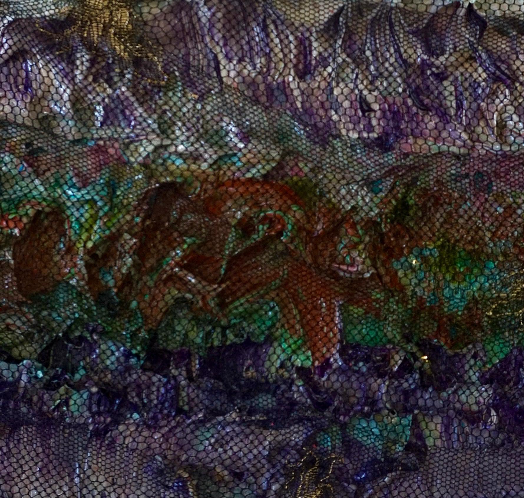 Taktiles Gedächtnis #128. Abstraktes Gemälde in Mischtechnik, Acryl und Spitze auf Leinwand (Schwarz), Abstract Painting, von Natasha Zupan