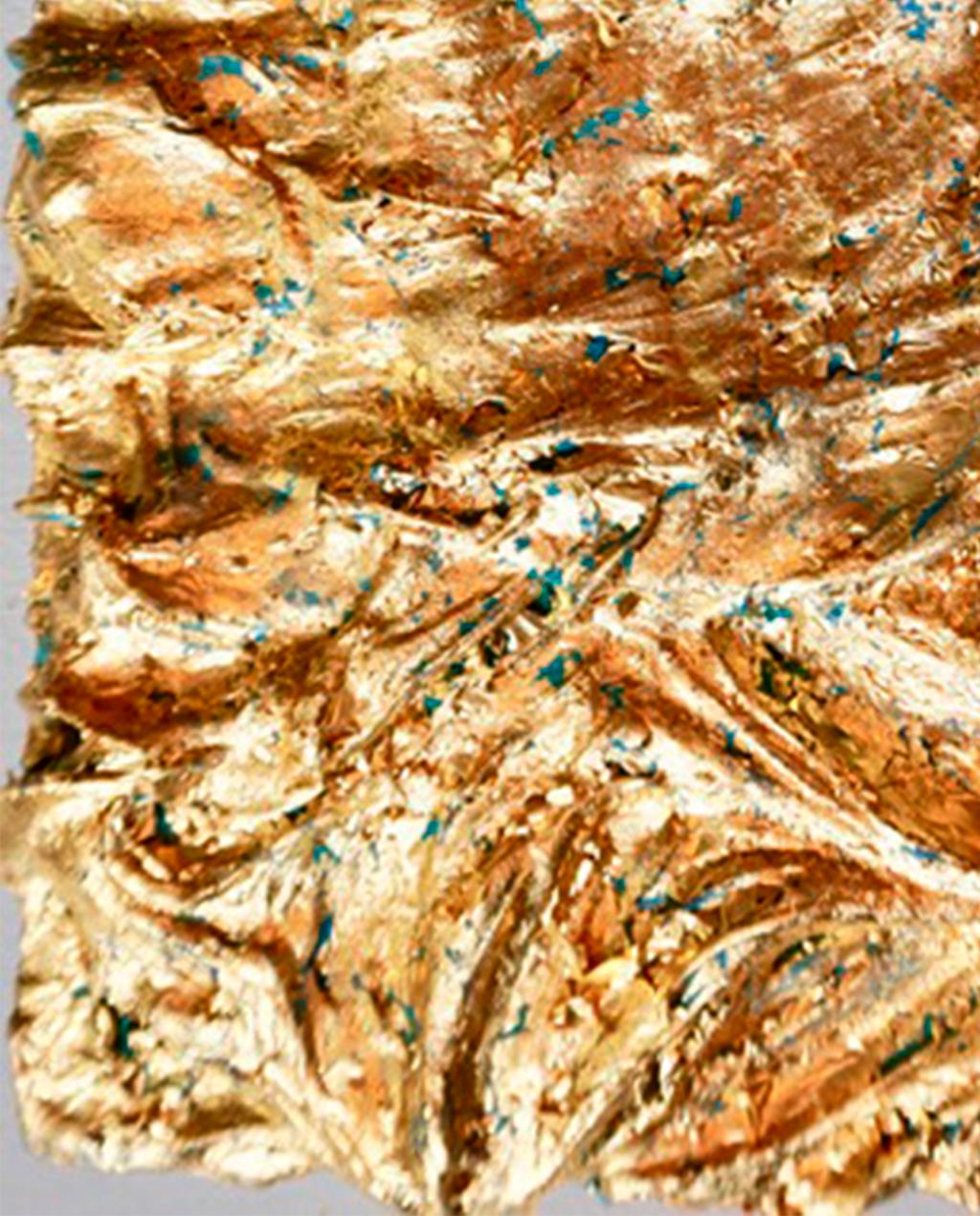 Tactile memory #113  Acrylic, oil, 24K gold on canvas abstract painting - Brown Abstract Painting by Natasha Zupan