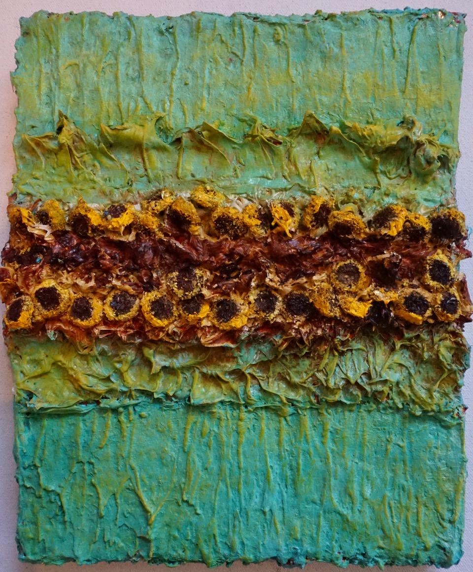 Tactile memory #33, Oil, Plastic Flowers, Synthetic Binders on Canvas - Mixed Media Art by Natasha Zupan