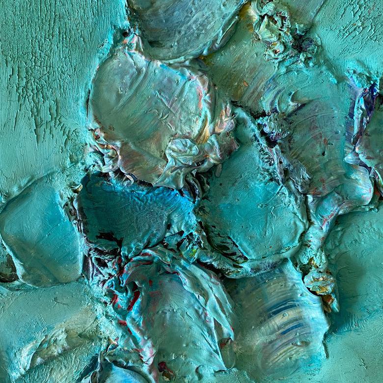 Límites de color #16. Pintura abstracta sobre lienzo, montada sobre bastidor. - Abstract Painting Azul de Natasha Zupan