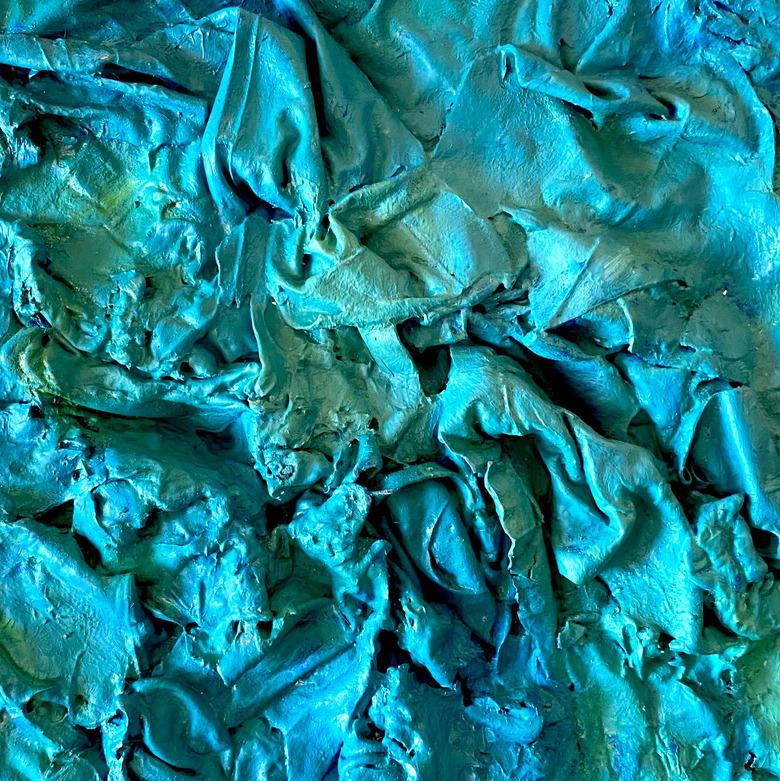 Color Boundaries #50. Abstract painting on canvas, mounted on a stretcher. - Blue Abstract Painting by Natasha Zupan