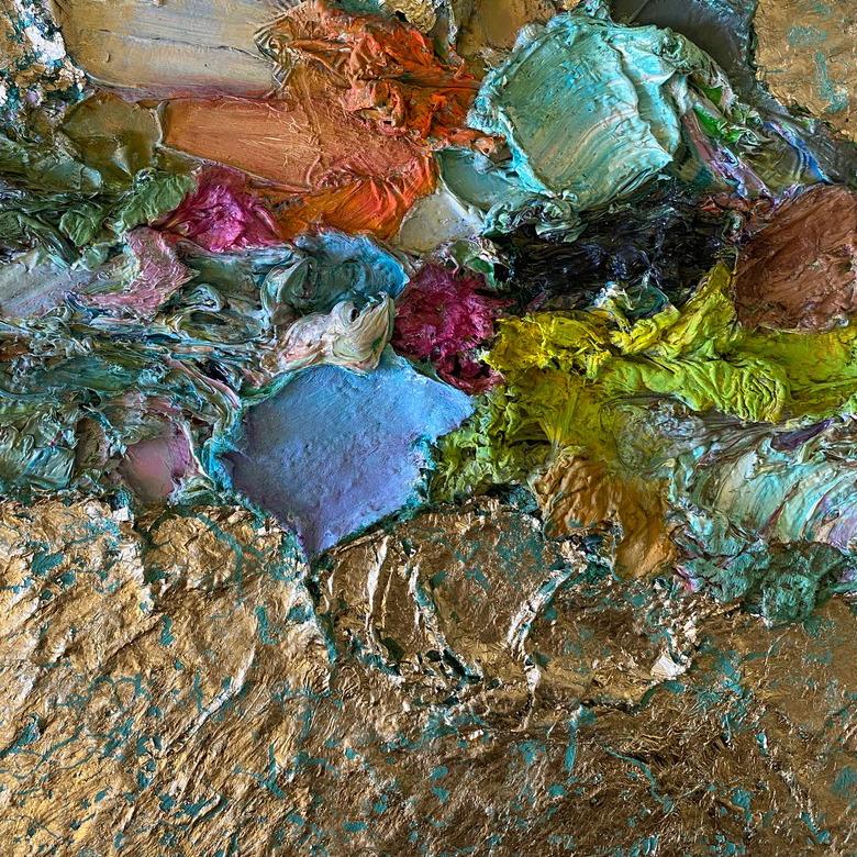 Derivati del colore #14 Pittura astratta.  Olio, tessuto, Wood su legno - Abstract Painting Marrone di Natasha Zupan