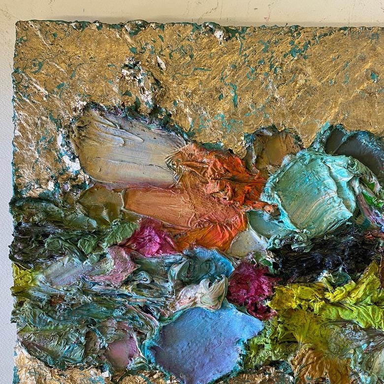 Derivati del colore #14 Pittura astratta.  Olio, tessuto, Wood su legno - Painting Contemporaneo di Natasha Zupan
