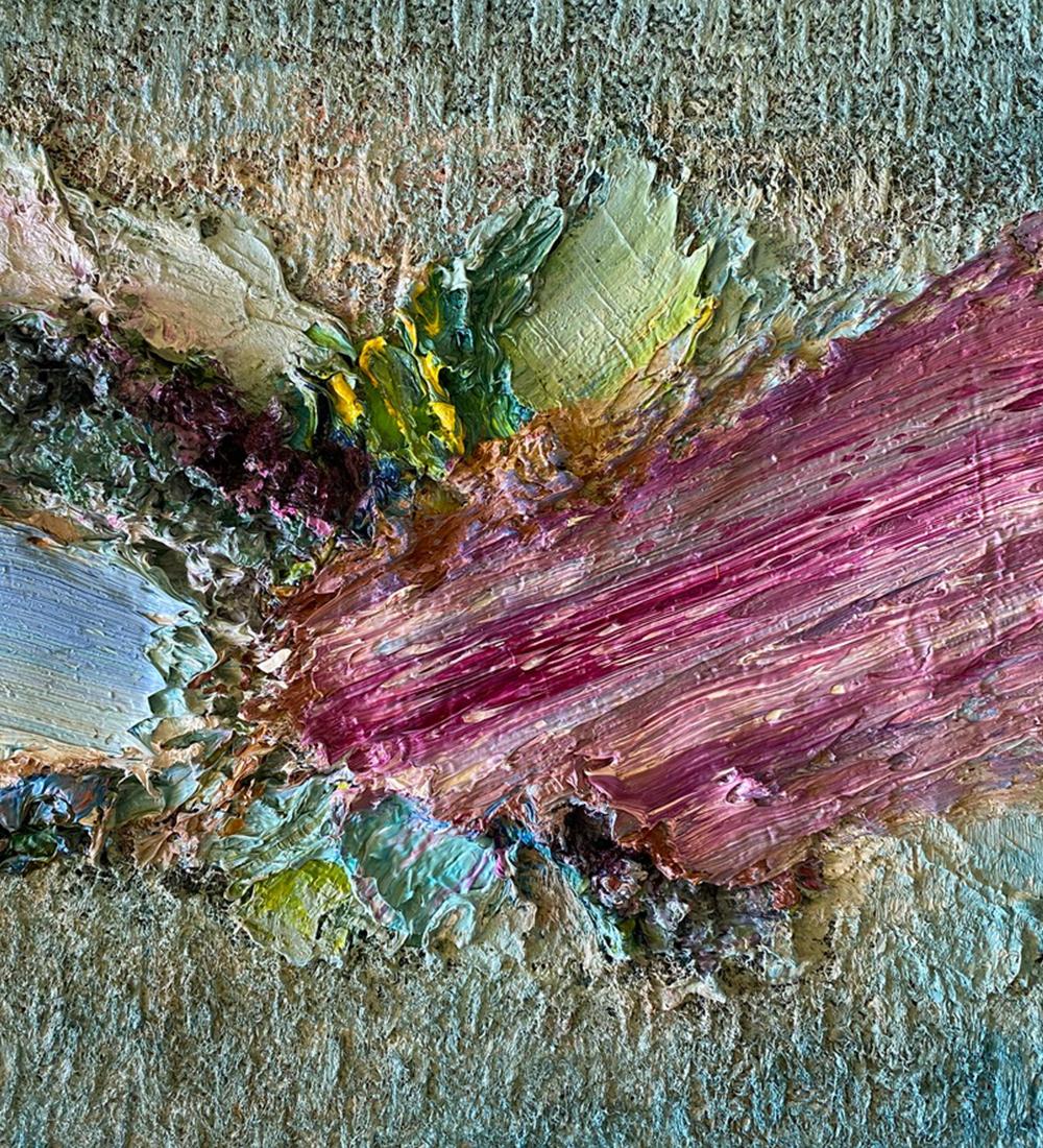 Color Derivatives #9, 2016 by Natasha Zupan
From the series Color Derivatives
Oil, fabric knit, medium, on wood
Size: 18 in. H x 15 in. W x 3 in D.
Unique
____________________________________

Natasha Zupan beautifully unites the old and new. A