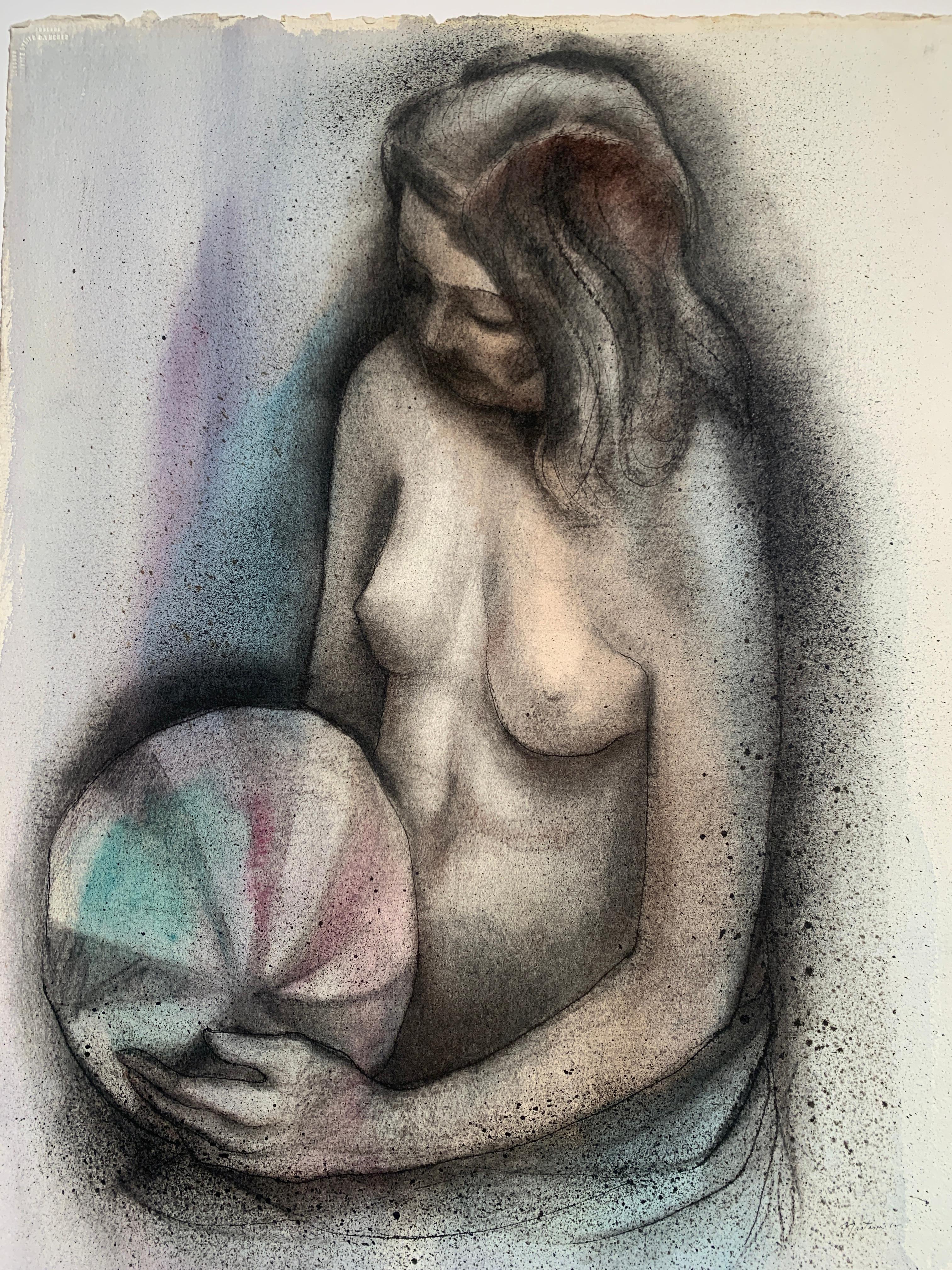 Natasia Figurative Painting - 1962 "Nude with Ball" Original Painting 