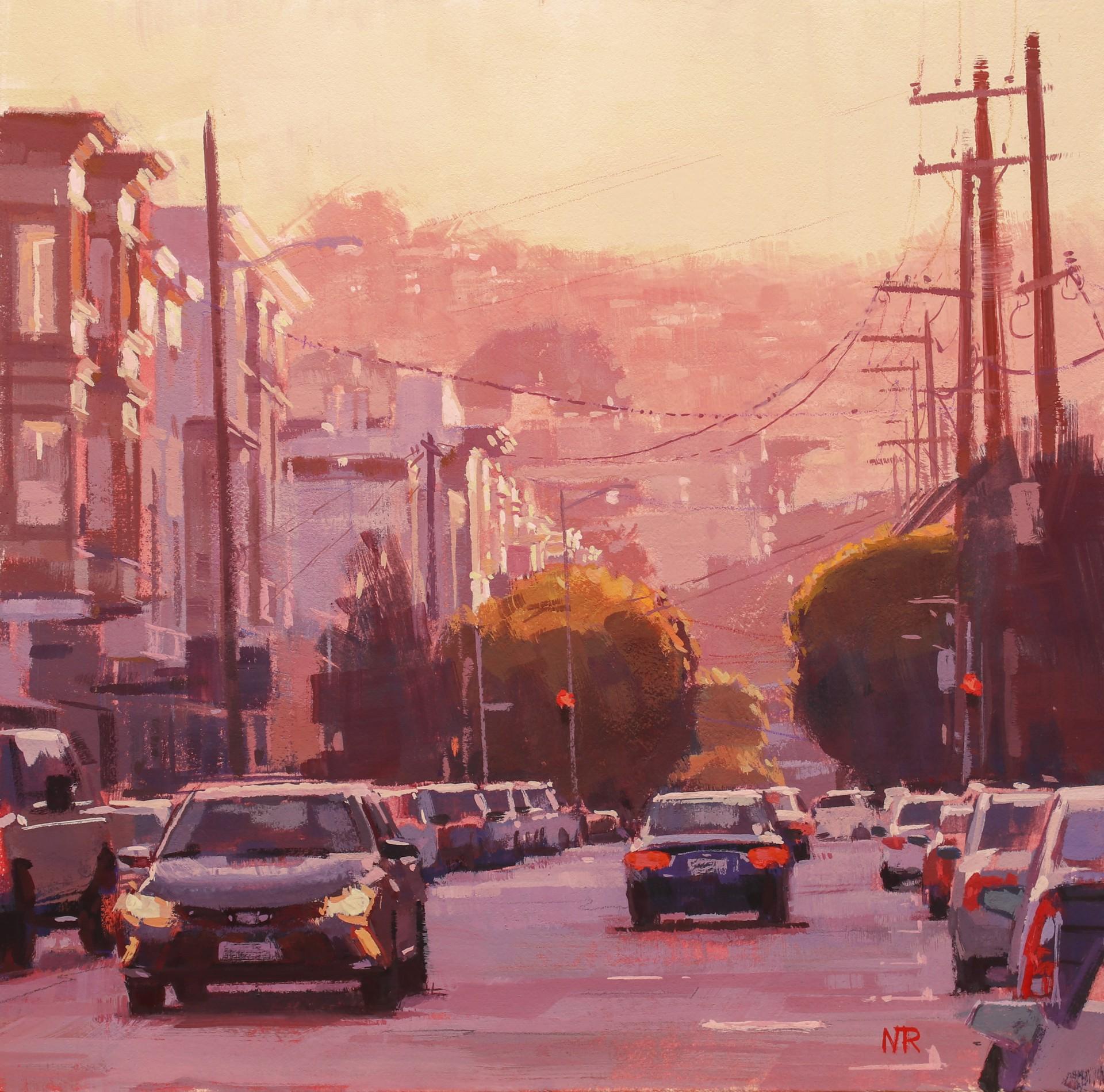 Nate Ross Landscape Painting - "A Summer Afternoon in San Francisco, " original gouache watercolor painting