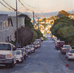 « Afternoon in the City » (2023) de Nate Ross, peinture à l'huile originale, paysage urbain