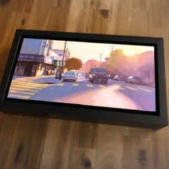 "Paseo a última hora de la tarde" (2023) de Nate Ross, Pintura al óleo original, Paisaje urbano