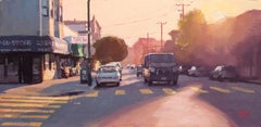 "Paseo a última hora de la tarde" (2023) de Nate Ross, Pintura al óleo original, Paisaje urbano