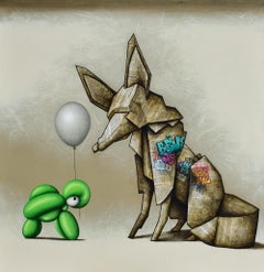 "Coopera" Perro con Textura Mixta y Globo Verde Brillante Perro Animal