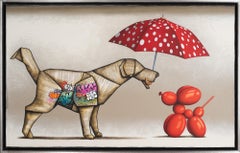 "Courtly Love" Contemporary Origami & Balloon Dogs Framed Mixed Media on Canvas