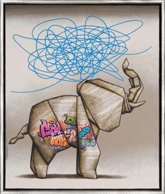 "Integrity" Contemporary Origami Elephant Mixed Media on Canvas with Frame