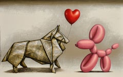 "Pour Un Baiser" Perro Globo Técnica mixta sobre lienzo Cuadro enmarcado con collage