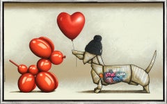 "Tu m'ensorcelles" Contemporary Dog and Balloon Mixed Media Animal on Canvas