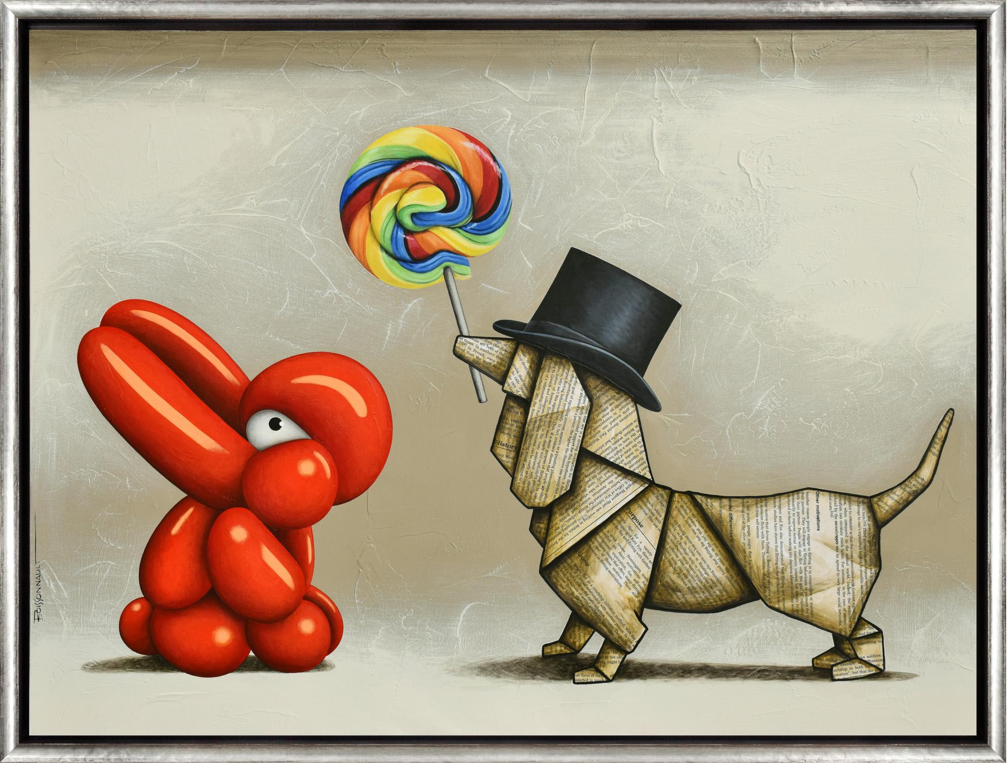 "Flirting" Mixed Media Dachshund with Lollipop and Balloon Animal Details