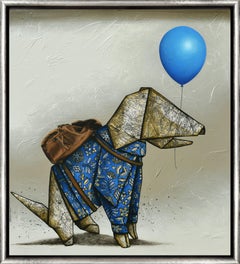 "The Elegant Walker" Mixed Media Dog with Balloon and Pattern Details