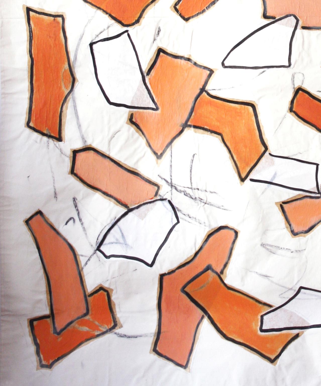 Nathalie Fontenoy French Artist, Paper Collage, Fragment # 4, Orange Suite In Excellent Condition In Paris, France