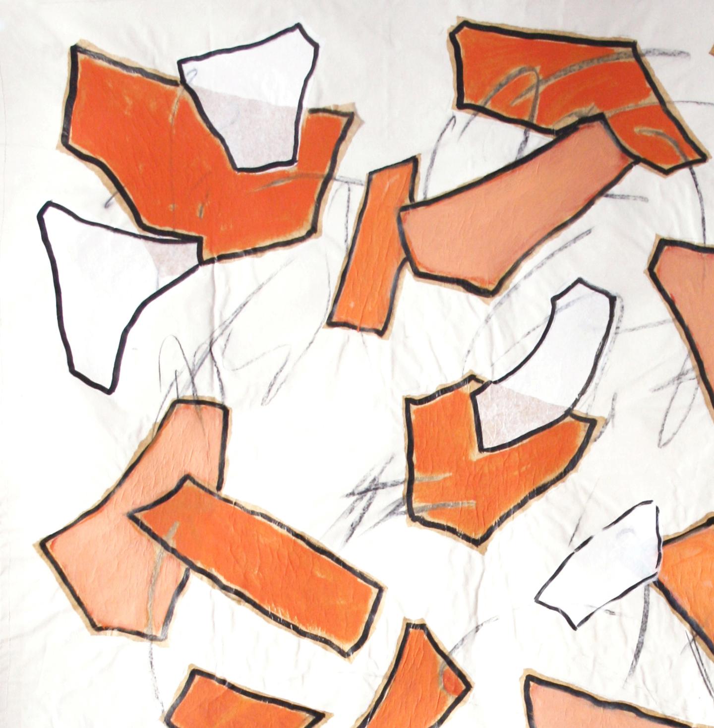 Contemporary Nathalie Fontenoy French Artist, Paper Collage, Fragment # 4, Orange Suite