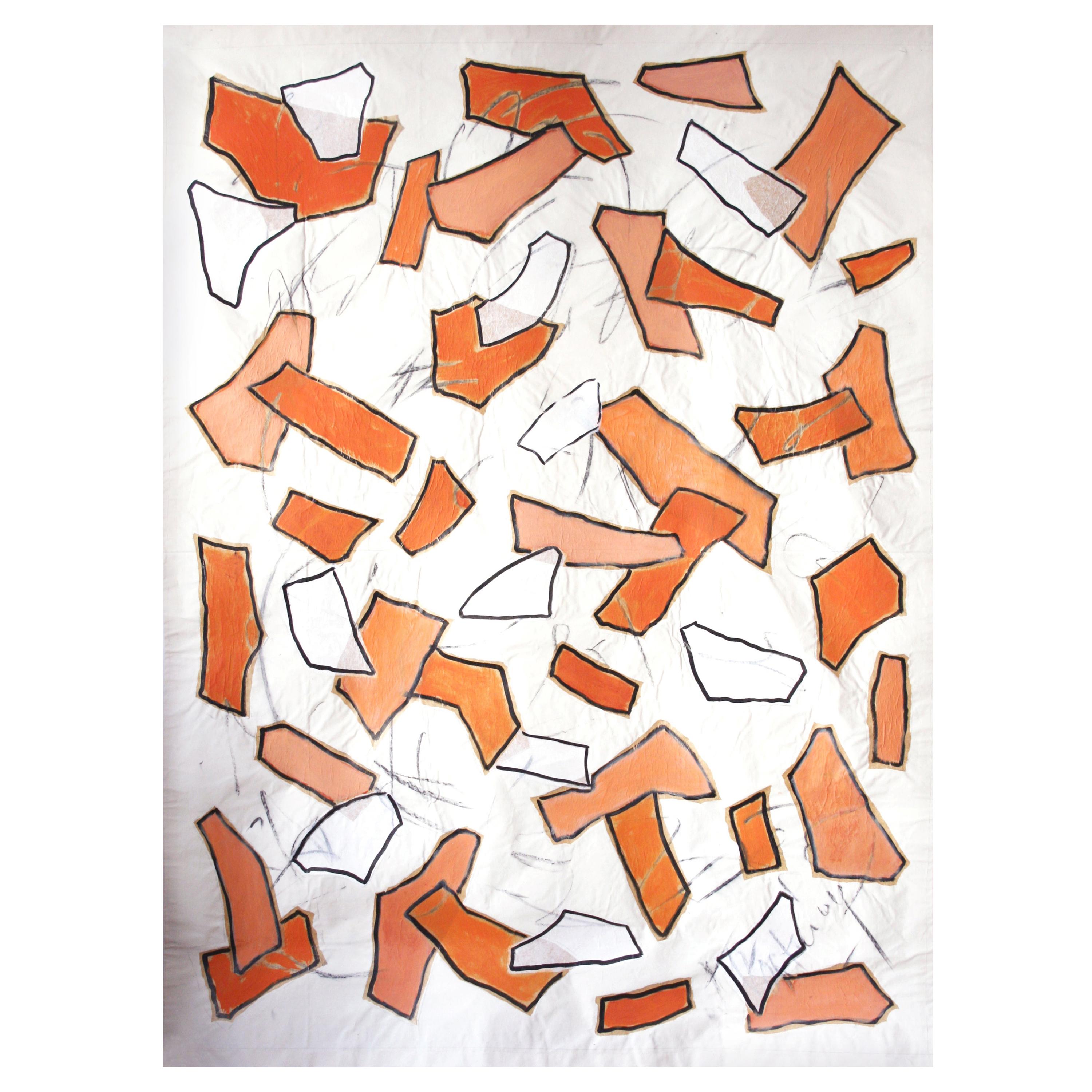 Nathalie Fontenoy French Artist, Paper Collage, Fragment # 4, Orange Suite