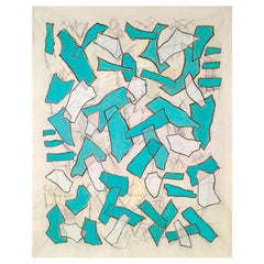 Nathalie Fontenoy French Artist, Paper Collage, Fragment N°# 5, Turquoise
