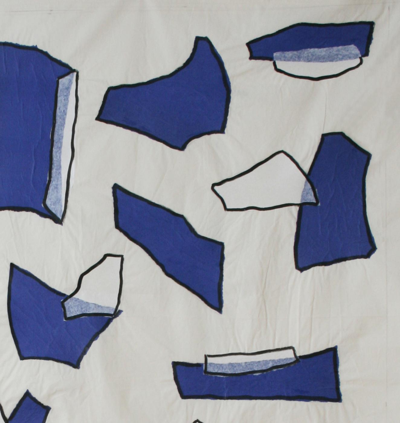 Other Nathalie Fontenoy French Artist, Paper Collage on Canvas, Fragment#12 Suite Bleu