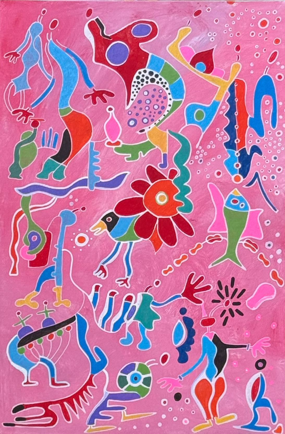 Rosa Paradies, Originalgemälde – Mixed Media Art von Nathalie Gribinski