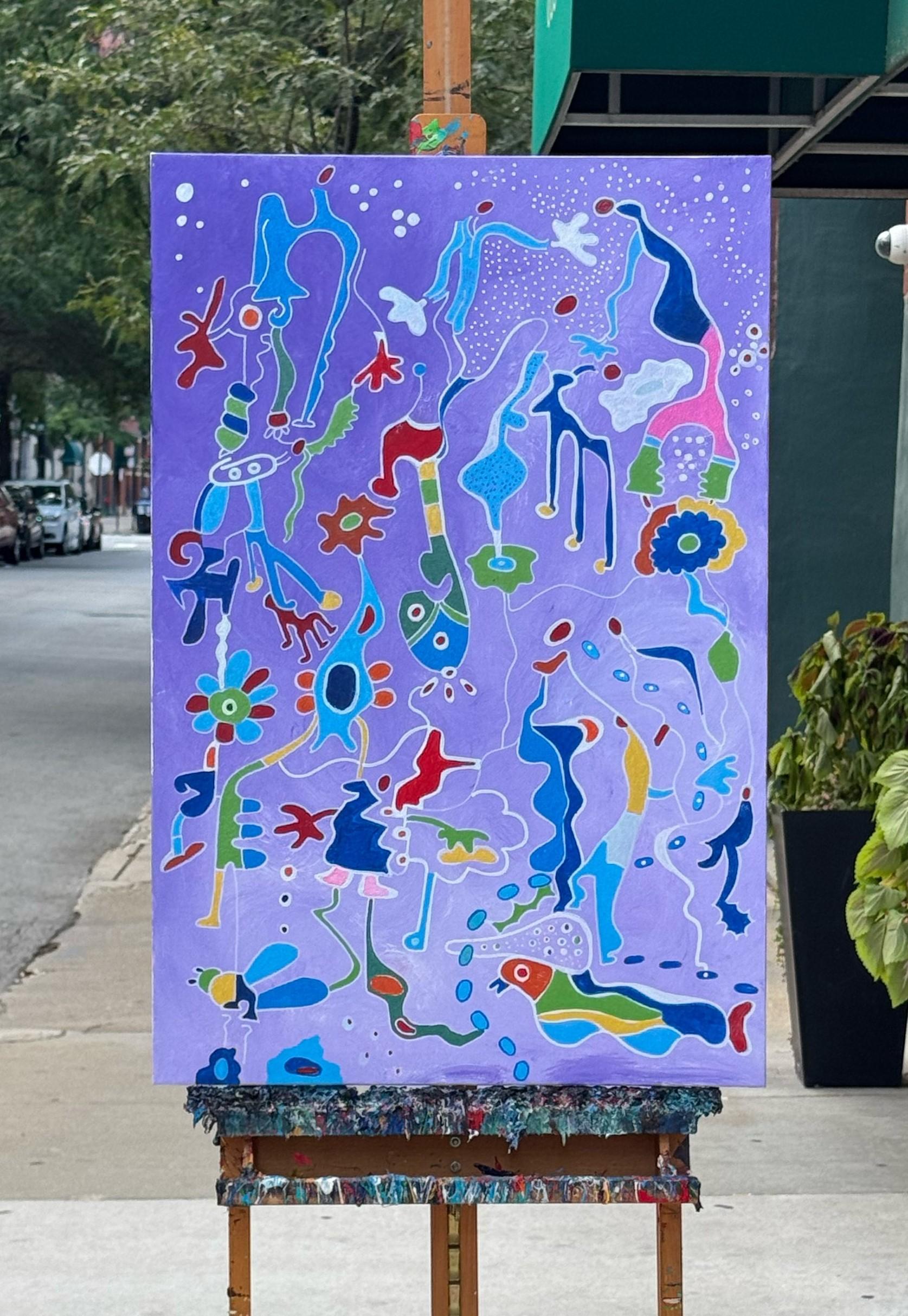 <p>Artist Comments<br>Whimsical figures, dotted patterns, and playful organic shapes float freely on a lavender background. In this piece, artist Nathalie Gribinski creates a dreamlike world filled with movement, storytelling, and imagination. It