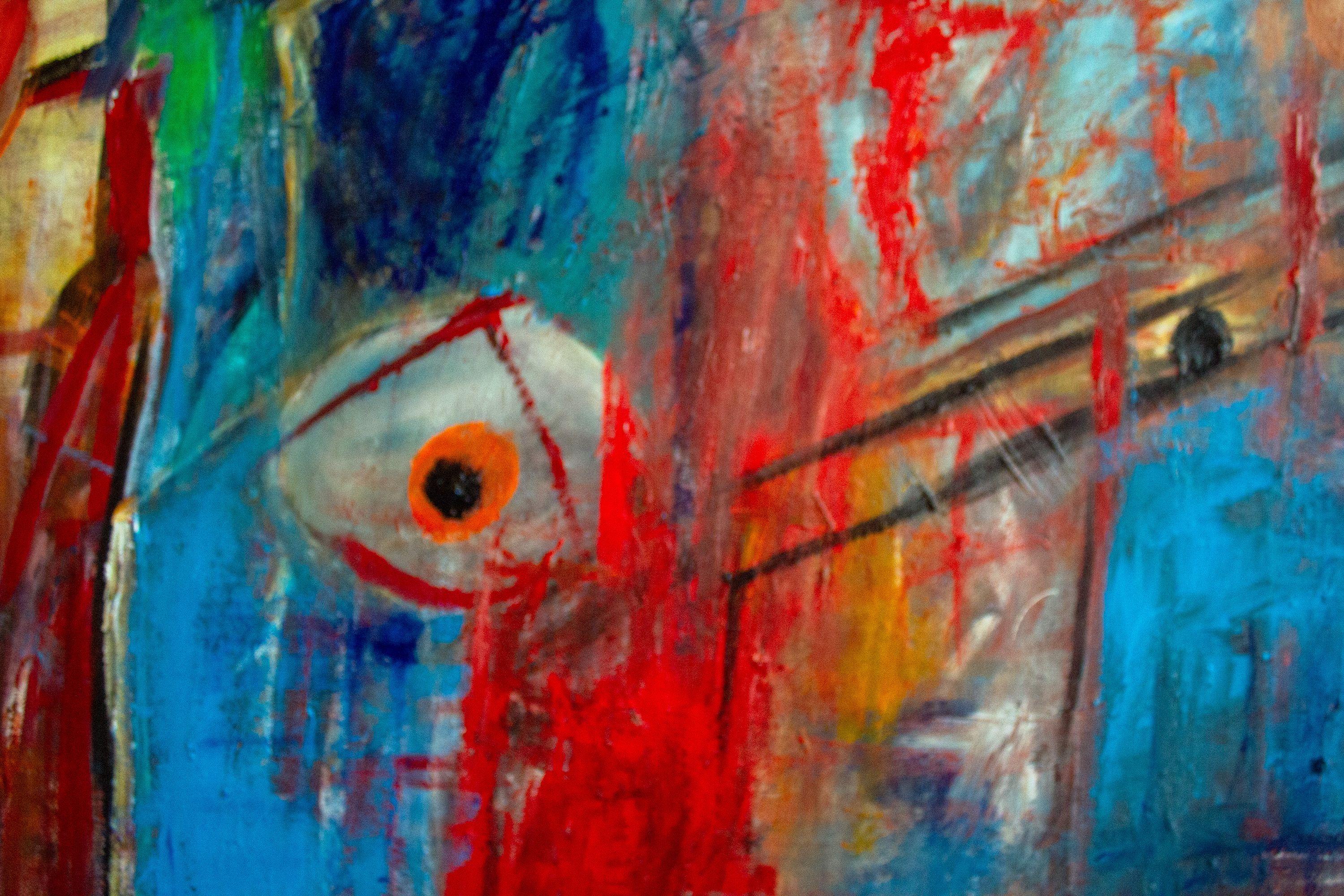 In questa sinfonia acrilica, ho infuso la mia tela con la cruda essenza delle emozioni. I tratti astratti e l'estro espressionista sono intenzionali e evocano una danza di caos e serenità. Gli audaci blu e rossi si scontrano ma trovano armonia. È