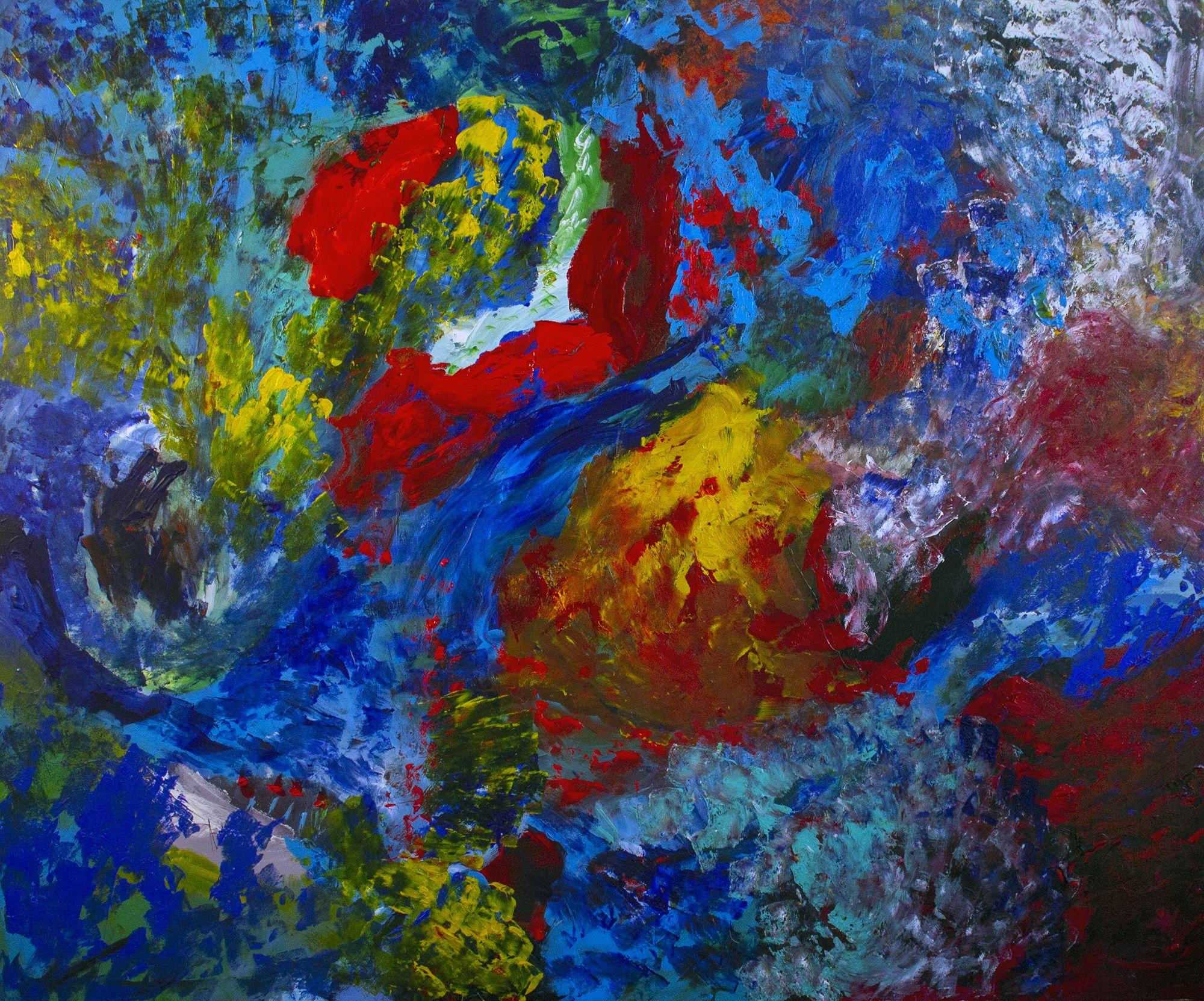 Abstract Painting di Nathalie Gribinski - Falò nell'azzurro, Pittura, Acrilico su tela