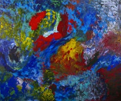 Bonfire in the azurblau, Gemälde, Acryl auf Leinwand