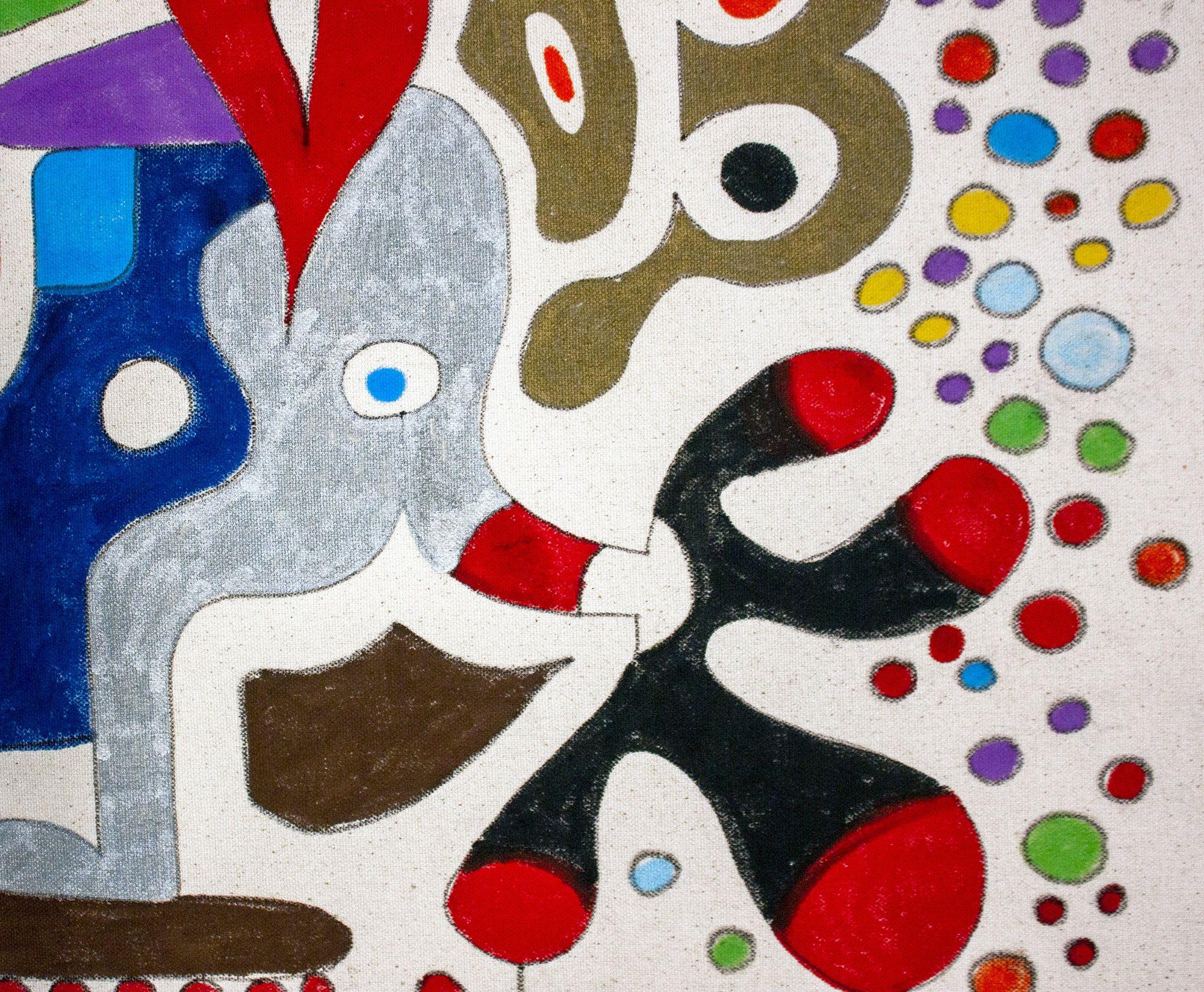 Danza con gli uccelli, Pittura, Olio su tela - Abstract Painting Grigio di Nathalie Gribinski