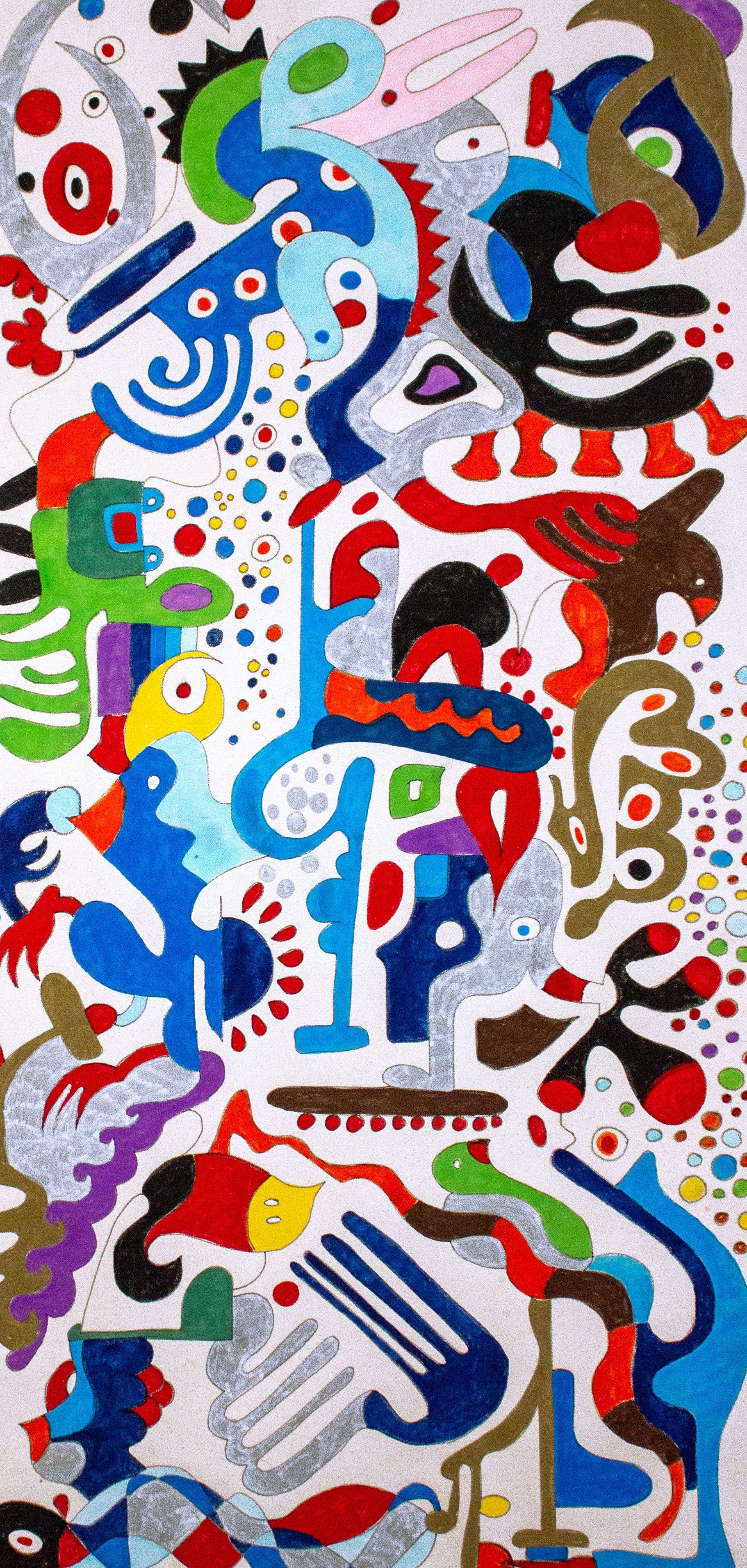Abstract Painting di Nathalie Gribinski - Danza con gli uccelli, Pittura, Olio su tela