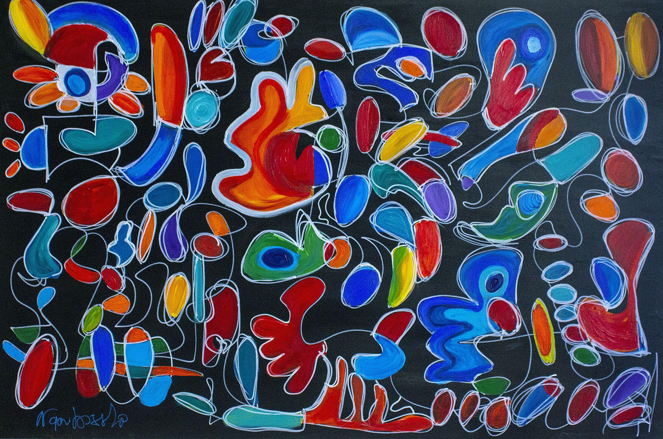 Nathalie Gribinski Abstract Painting - Dancing butterflies, Painting, Acrylic on Canvas