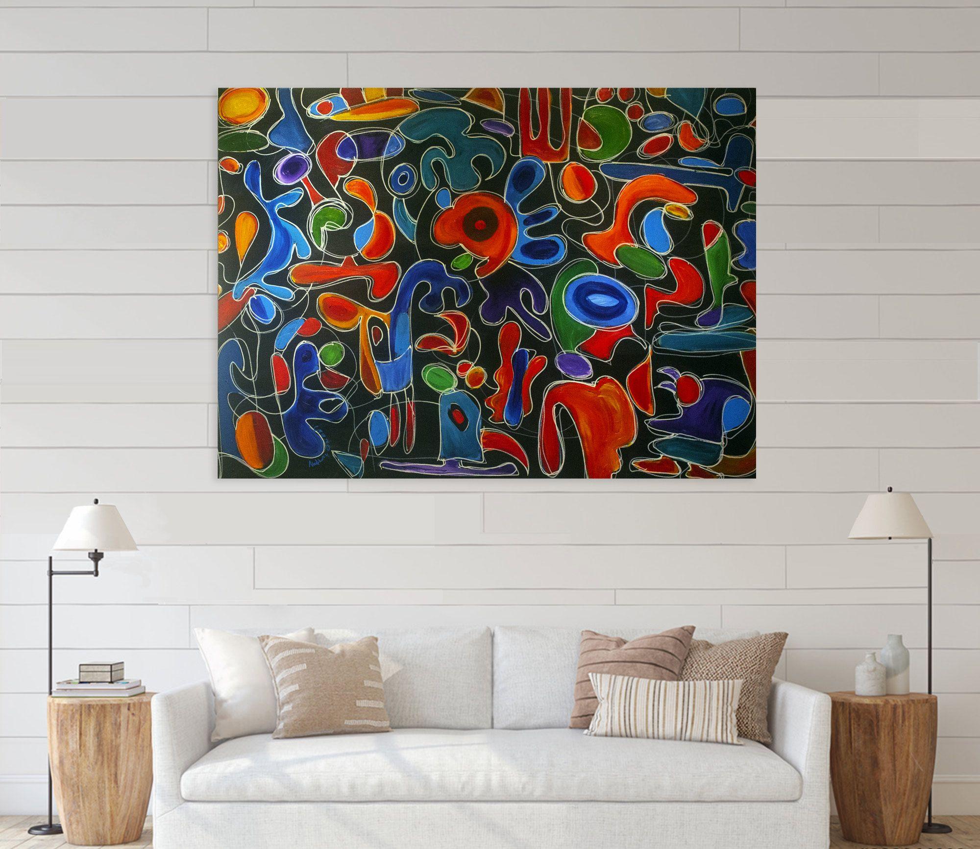 Enchanted Music, Painting, Acrylic on Canvas - Black Abstract Painting by Nathalie Gribinski