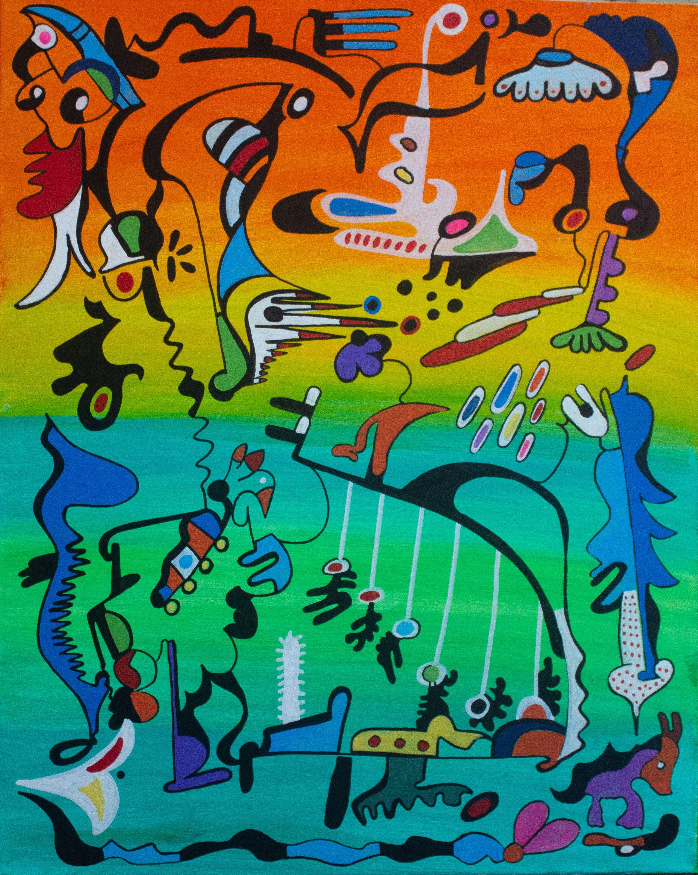 Bambini che giocano, Pittura, Olio su tela - Painting di Nathalie Gribinski