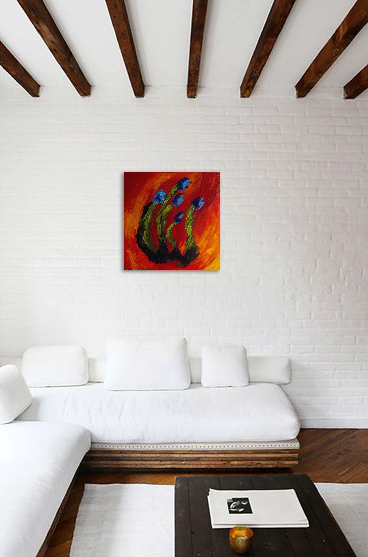 Orange reveries, Painting, Acrylic on Canvas - Red Abstract Painting by Nathalie Gribinski