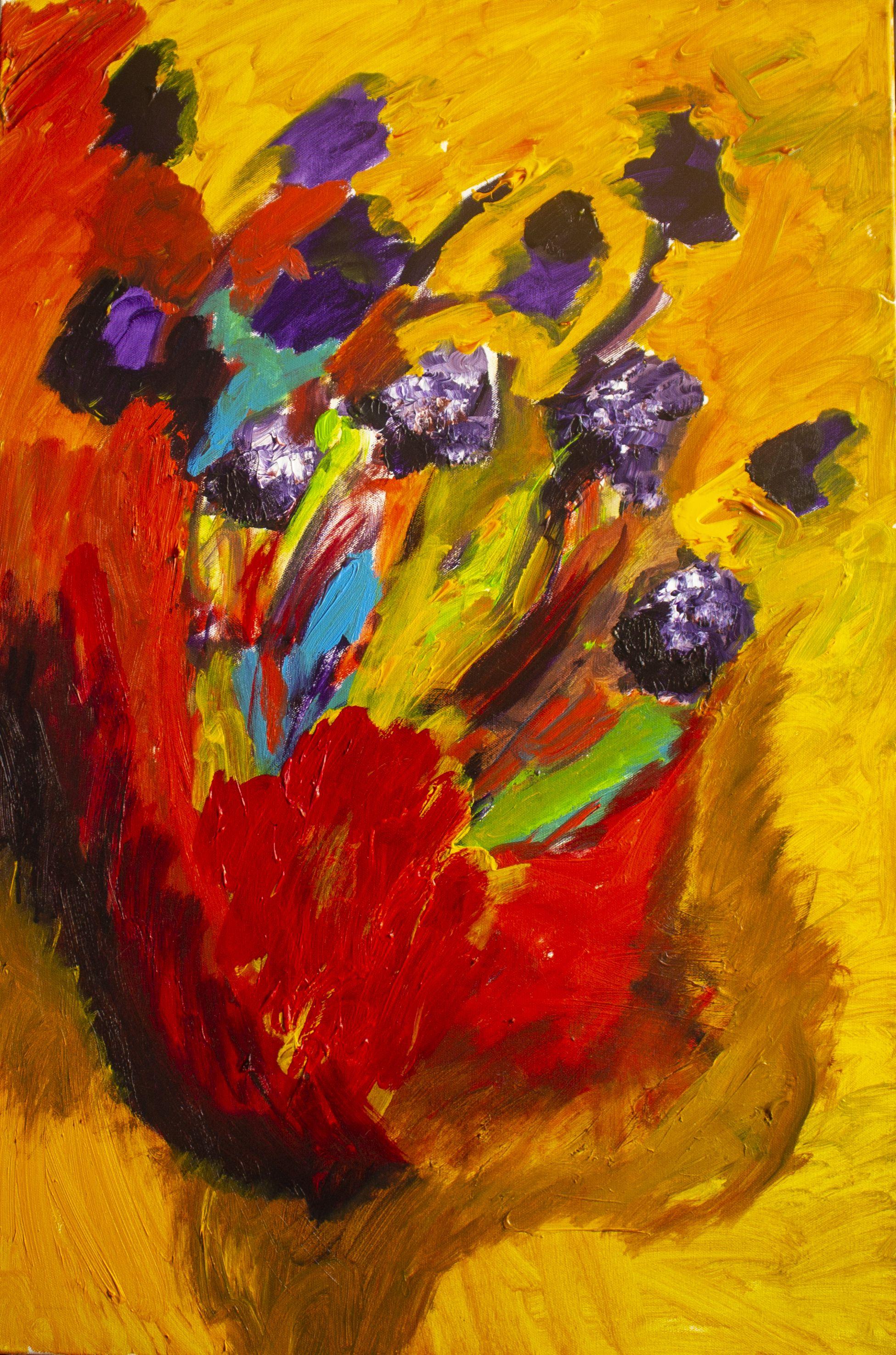 Nathalie Gribinski Abstract Painting - Pansies, Painting, Acrylic on Canvas