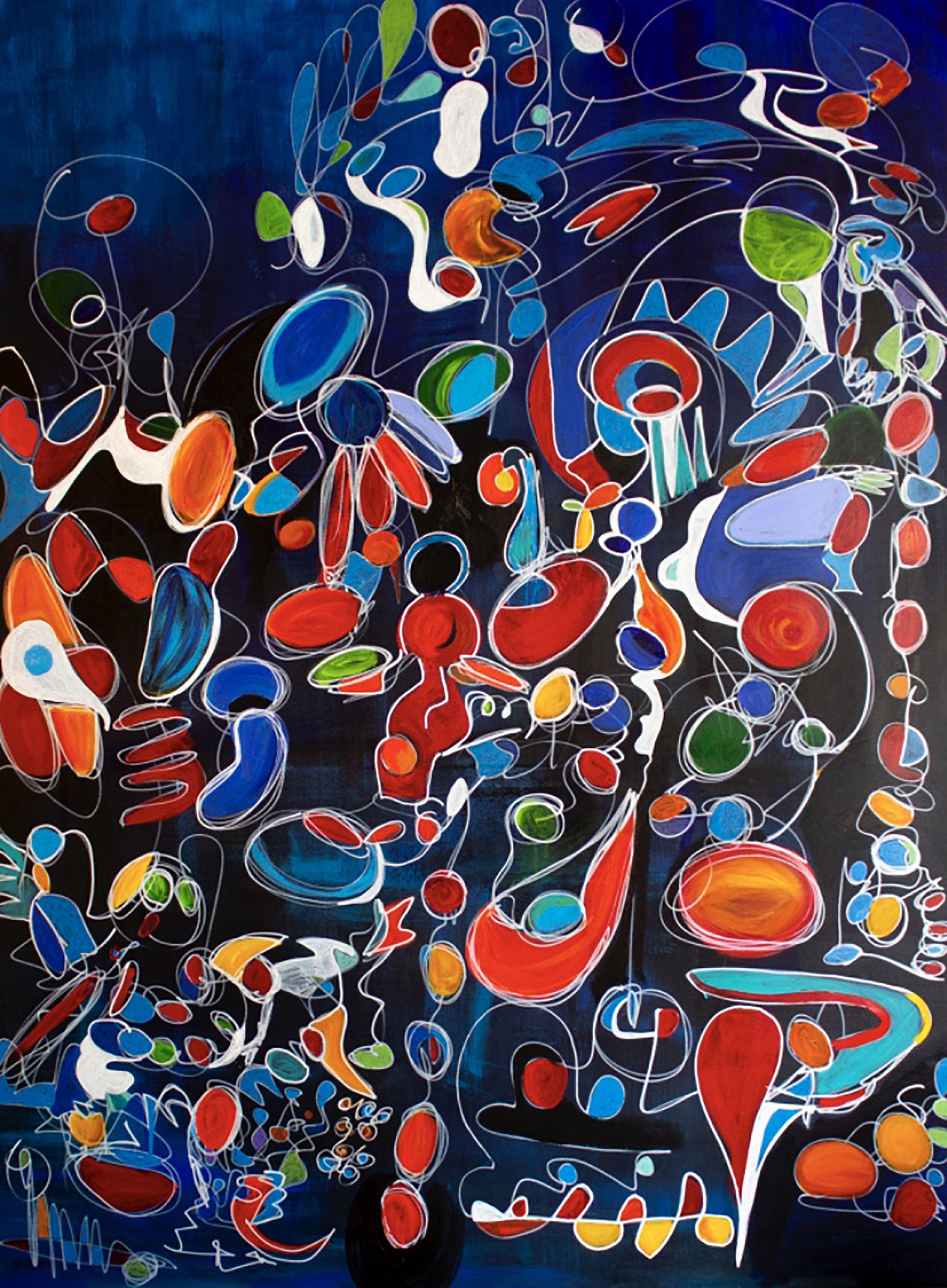 Nathalie Gribinski Abstract Painting - Provencal Market, Painting, Acrylic on Canvas