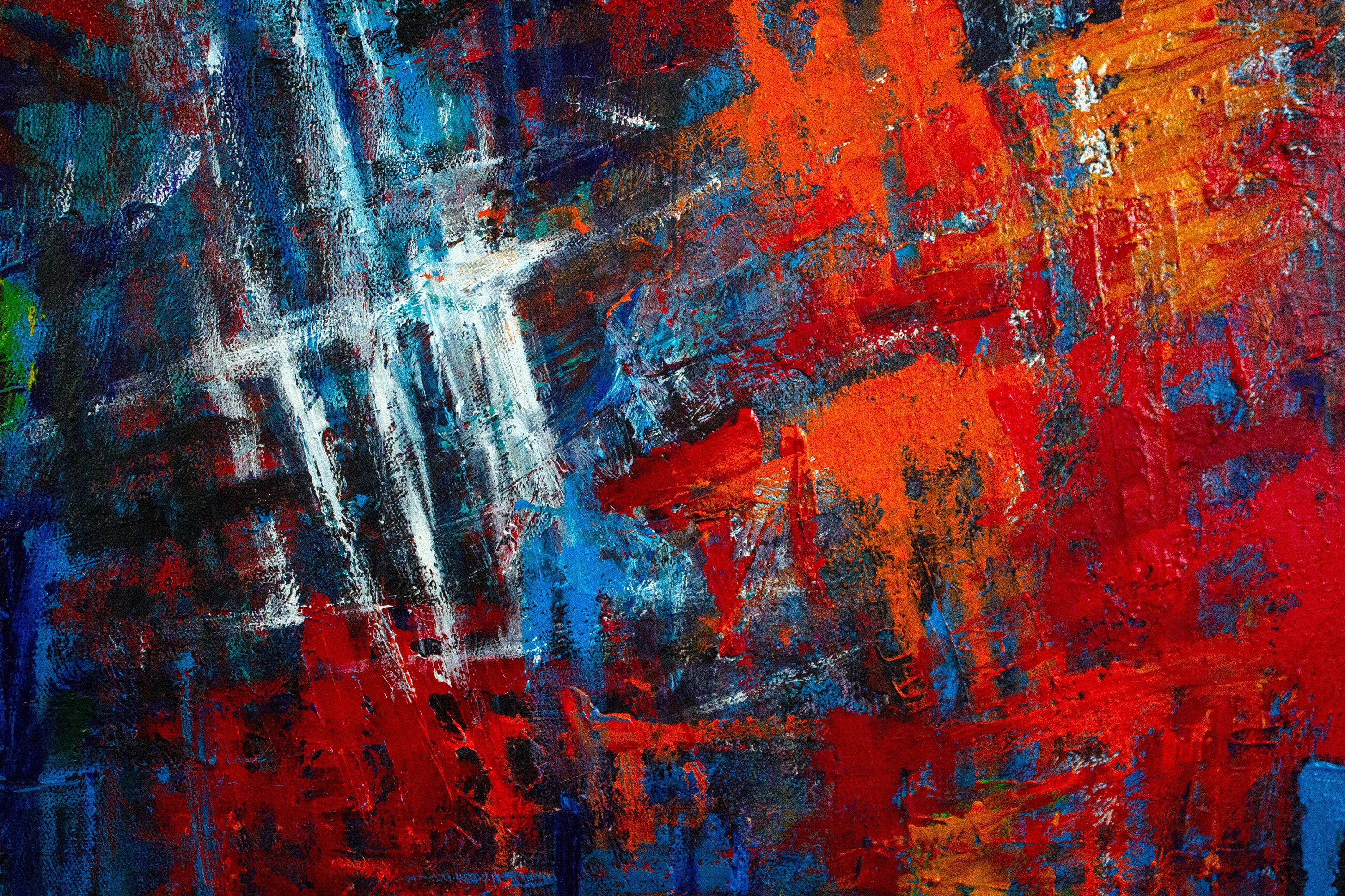 Puesta de sol en la Torre Willis, Pintura, Acrílico sobre lienzo - Painting Expresionismo abstracto de Nathalie Gribinski