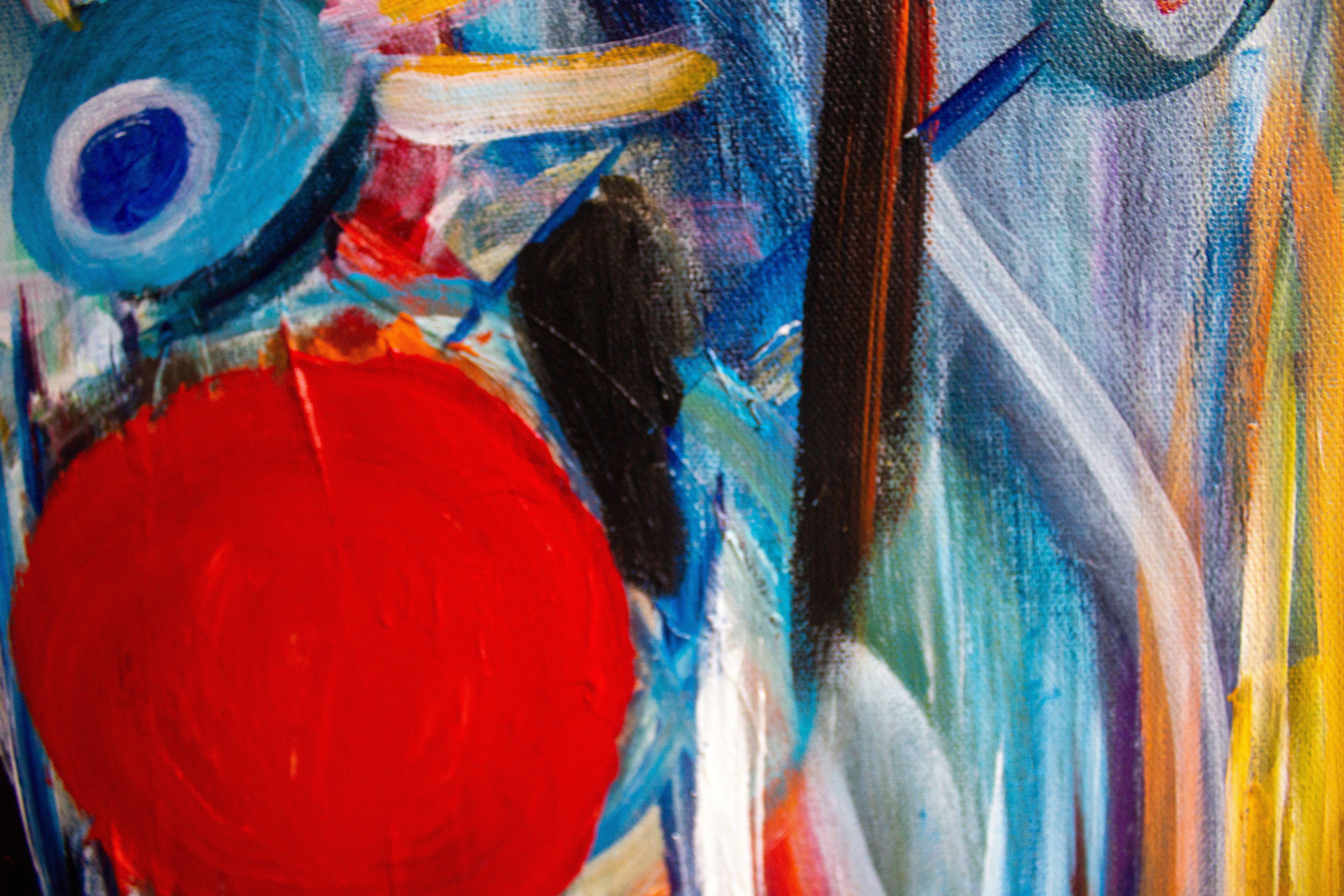 Trabajando la línea, Pintura, Acrílico sobre lienzo - Abstract Painting Azul de Nathalie Gribinski